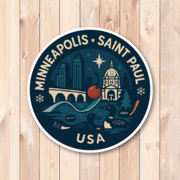 USA ミッドウエスト・シティ 丸型トラベルステッカー 防水・耐UV 車・タブレット・ボトル・スーツケース用 - MINNEAPOLIS–SAINT PAUL - 画像 (2)