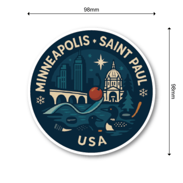 USA ミッドウエスト・シティ 丸型トラベルステッカー 防水・耐UV 車・タブレット・ボトル・スーツケース用 - MINNEAPOLIS–SAINT PAUL - 画像 (3)