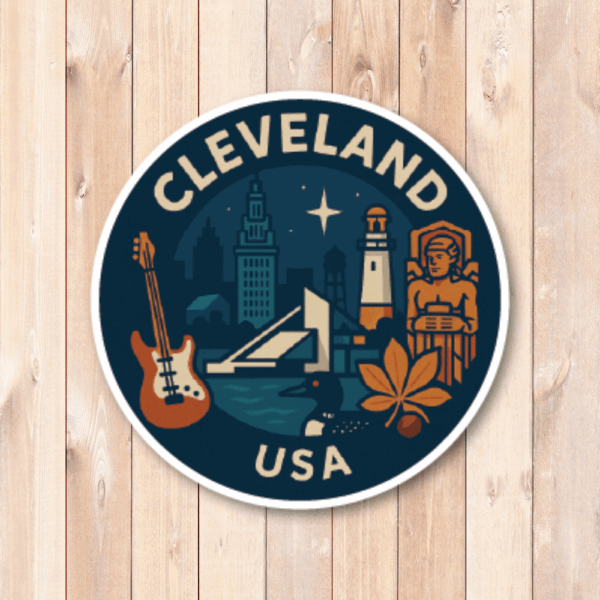 USA ミッドウエスト・シティ 丸型トラベルステッカー 防水・耐UV 車・タブレット・ボトル・スーツケース用 - CLEVELAND - 画像 (2)