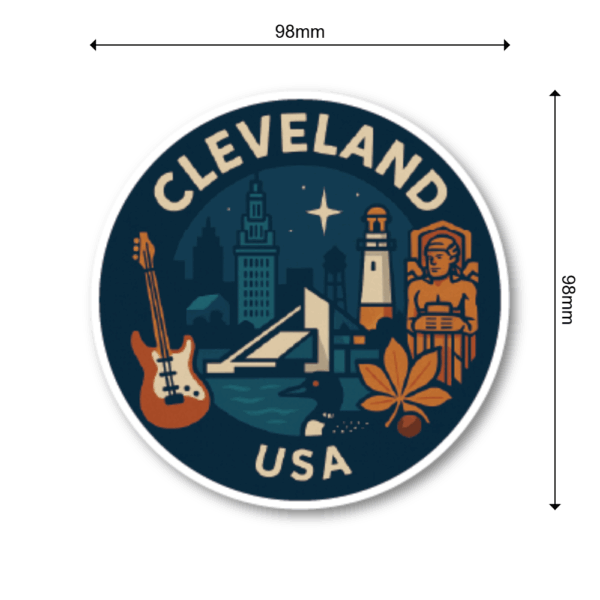 USA ミッドウエスト・シティ 丸型トラベルステッカー 防水・耐UV 車・タブレット・ボトル・スーツケース用 - CLEVELAND - 画像 (3)
