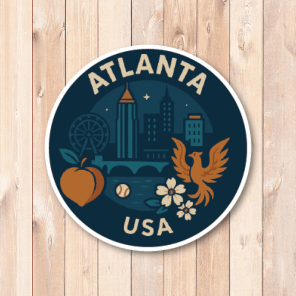 USA サウス＆テキサス 丸型トラベルステッカー 防水・耐UV 車・タブレット・ボトル・スーツケース用 - ATLANTA - 画像 (2)