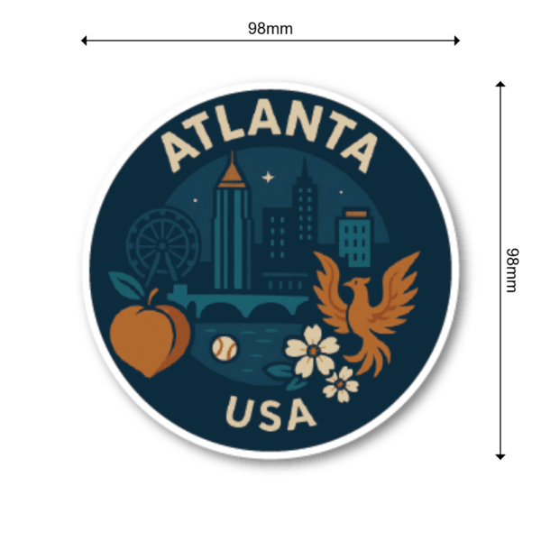 USA サウス＆テキサス 丸型トラベルステッカー 防水・耐UV 車・タブレット・ボトル・スーツケース用 - ATLANTA - 画像 (3)