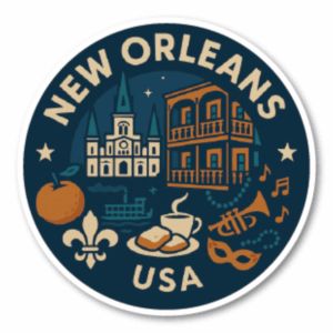 USA サウス＆テキサス 丸型トラベルステッカー 防水・耐UV 車・タブレット・ボトル・スーツケース用 - NEW ORLEANS