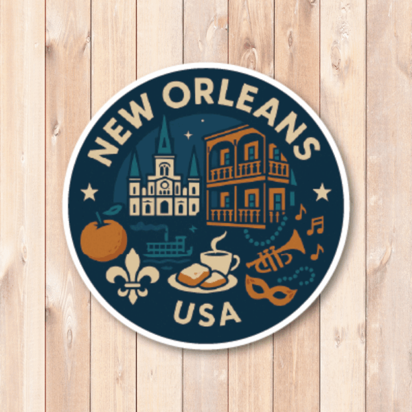 USA サウス＆テキサス 丸型トラベルステッカー 防水・耐UV 車・タブレット・ボトル・スーツケース用 - NEW ORLEANS - 画像 (2)