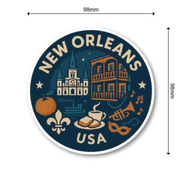 USA サウス＆テキサス 丸型トラベルステッカー 防水・耐UV 車・タブレット・ボトル・スーツケース用 - NEW ORLEANS - 画像 (3)