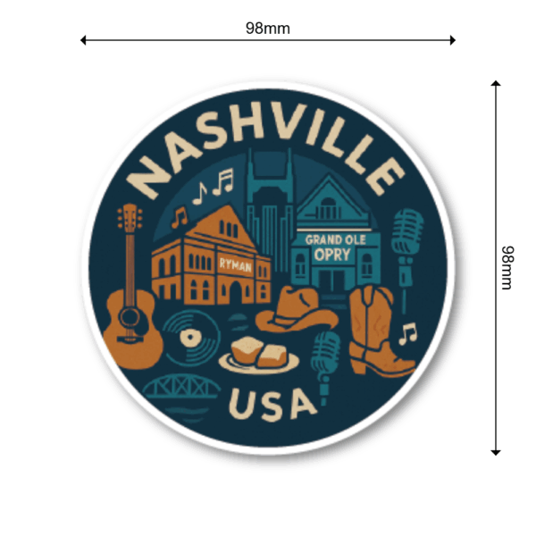 USA サウス＆テキサス 丸型トラベルステッカー 防水・耐UV 車・タブレット・ボトル・スーツケース用 - NASHVILLE - 画像 (3)