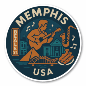 USA サウス＆テキサス 丸型トラベルステッカー 防水・耐UV 車・タブレット・ボトル・スーツケース用 - MEMPHIS