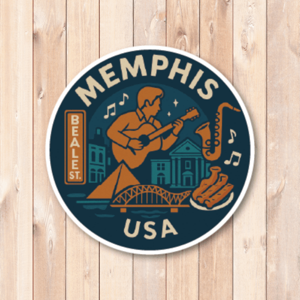 USA サウス＆テキサス 丸型トラベルステッカー 防水・耐UV 車・タブレット・ボトル・スーツケース用 - MEMPHIS - 画像 (2)