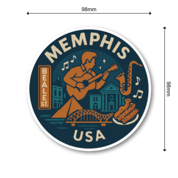 USA サウス＆テキサス 丸型トラベルステッカー 防水・耐UV 車・タブレット・ボトル・スーツケース用 - MEMPHIS - 画像 (3)