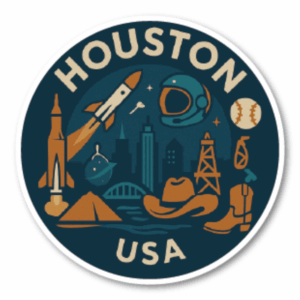 USA サウス＆テキサス 丸型トラベルステッカー 防水・耐UV 車・タブレット・ボトル・スーツケース用 - HOUSTON