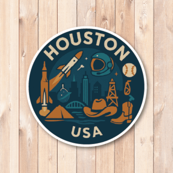 USA サウス＆テキサス 丸型トラベルステッカー 防水・耐UV 車・タブレット・ボトル・スーツケース用 - HOUSTON - 画像 (2)