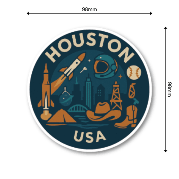 USA サウス＆テキサス 丸型トラベルステッカー 防水・耐UV 車・タブレット・ボトル・スーツケース用 - HOUSTON - 画像 (3)