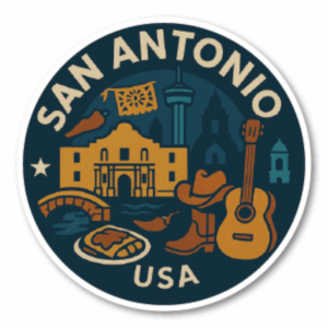 USA サウス＆テキサス 丸型トラベルステッカー 防水・耐UV 車・タブレット・ボトル・スーツケース用 - SAN ANTONIO
