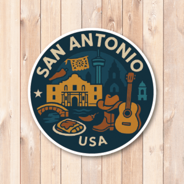 USA サウス＆テキサス 丸型トラベルステッカー 防水・耐UV 車・タブレット・ボトル・スーツケース用 - SAN ANTONIO - 画像 (2)