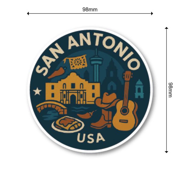 USA サウス＆テキサス 丸型トラベルステッカー 防水・耐UV 車・タブレット・ボトル・スーツケース用 - SAN ANTONIO - 画像 (3)