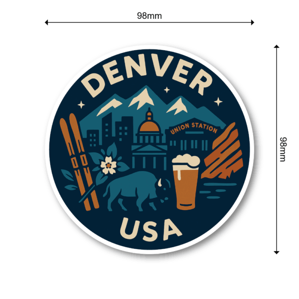 USA マウンテン＆デザート 丸型トラベルステッカー 防水・耐UV 車・タブレット・ボトル・スーツケース用 - DENVER - 画像 (3)