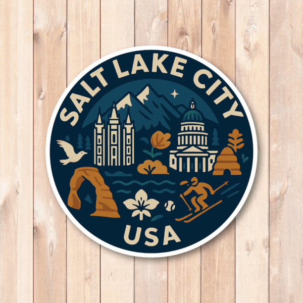 USA マウンテン＆デザート 丸型トラベルステッカー 防水・耐UV 車・タブレット・ボトル・スーツケース用 - SALT LAKE CITY - 画像 (2)