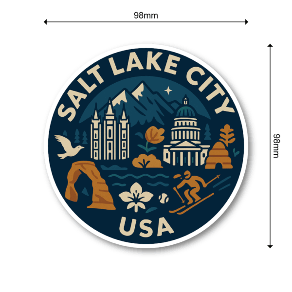 USA マウンテン＆デザート 丸型トラベルステッカー 防水・耐UV 車・タブレット・ボトル・スーツケース用 - SALT LAKE CITY - 画像 (3)