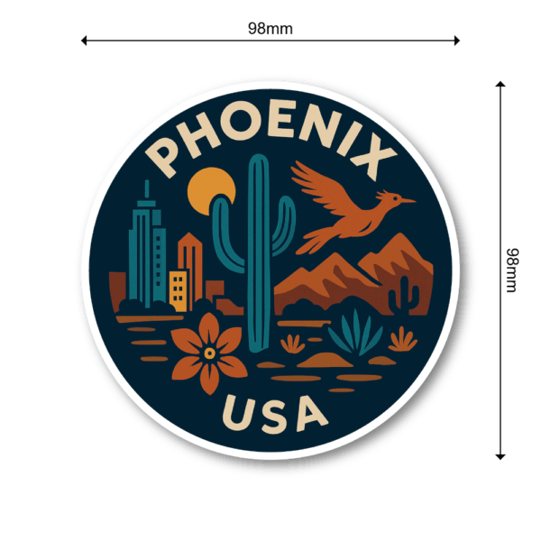 USA マウンテン＆デザート 丸型トラベルステッカー 防水・耐UV 車・タブレット・ボトル・スーツケース用 - PHOENIX - 画像 (3)