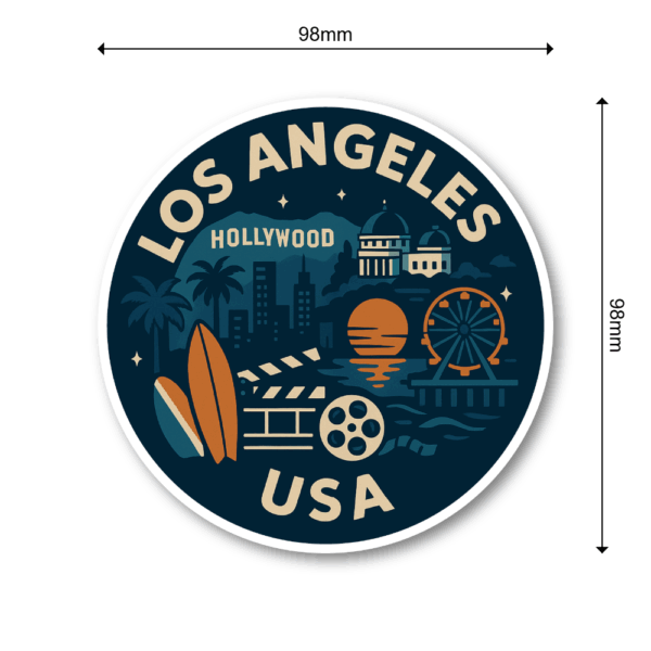 USA ウエストコースト＆ハワイ 丸型トラベルステッカー 防水・耐UV 車・タブレット・ボトル・スーツケース用 - LOS ANGELES - 画像 (3)