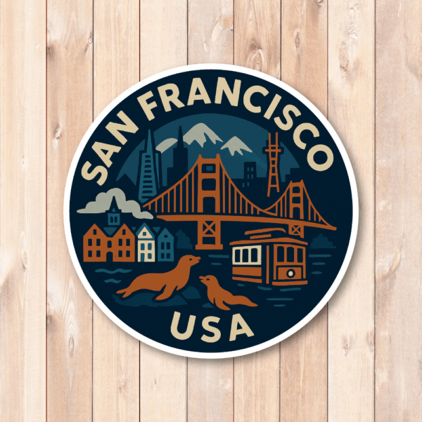 USA ウエストコースト＆ハワイ 丸型トラベルステッカー 防水・耐UV 車・タブレット・ボトル・スーツケース用 - SAN FRANCISCO - 画像 (2)