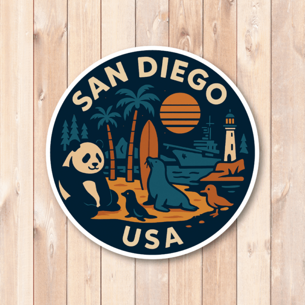 USA ウエストコースト＆ハワイ 丸型トラベルステッカー 防水・耐UV 車・タブレット・ボトル・スーツケース用 - SAN DIEGO - 画像 (2)