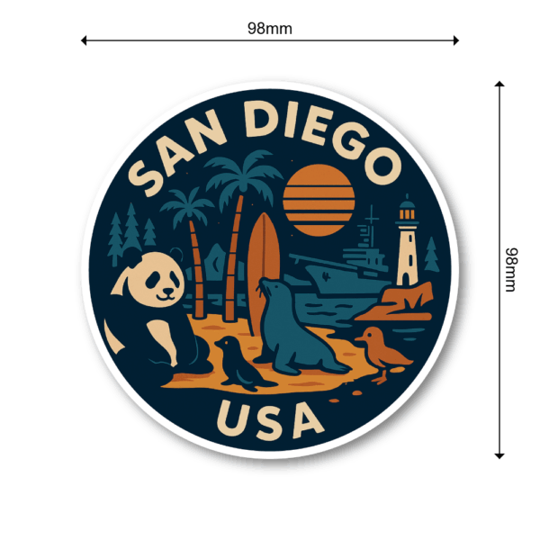 USA ウエストコースト＆ハワイ 丸型トラベルステッカー 防水・耐UV 車・タブレット・ボトル・スーツケース用 - SAN DIEGO - 画像 (3)
