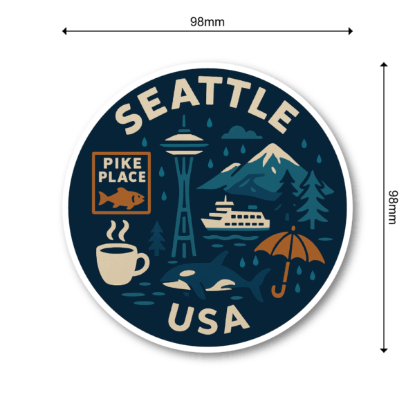 USA ウエストコースト＆ハワイ 丸型トラベルステッカー 防水・耐UV 車・タブレット・ボトル・スーツケース用 - SEATTLE - 画像 (3)