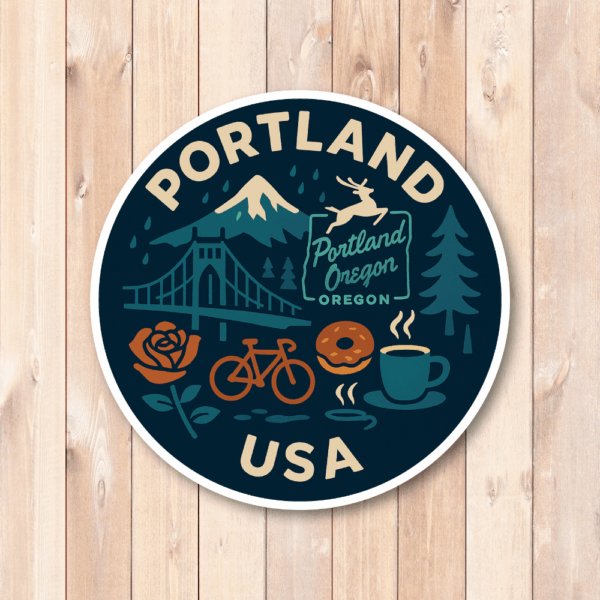 USA ウエストコースト＆ハワイ 丸型トラベルステッカー 防水・耐UV 車・タブレット・ボトル・スーツケース用 - PORTLAND - 画像 (2)