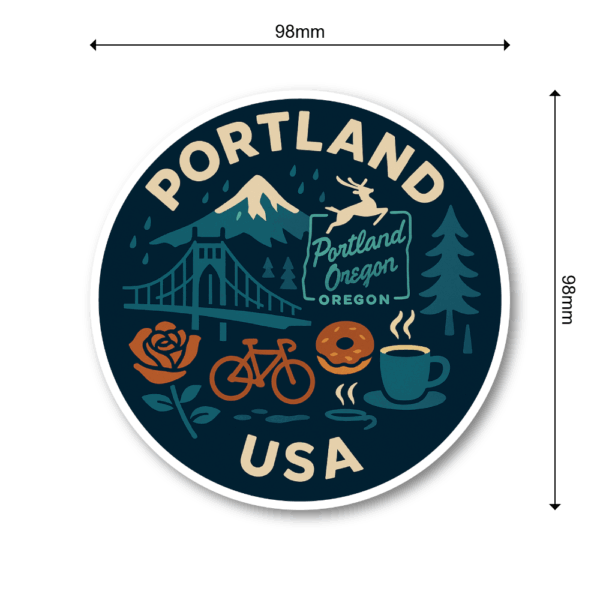 USA ウエストコースト＆ハワイ 丸型トラベルステッカー 防水・耐UV 車・タブレット・ボトル・スーツケース用 - PORTLAND - 画像 (3)