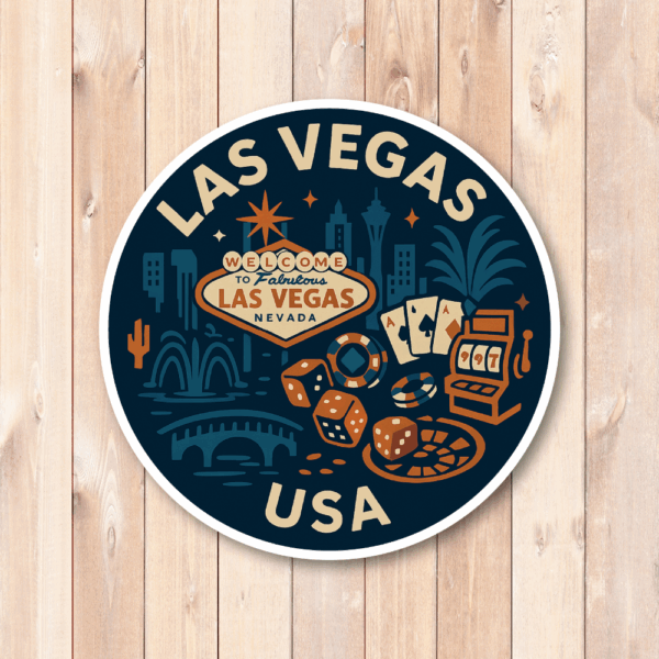 USA ウエストコースト＆ハワイ 丸型トラベルステッカー 防水・耐UV 車・タブレット・ボトル・スーツケース用 - LAS VEGAS - 画像 (2)