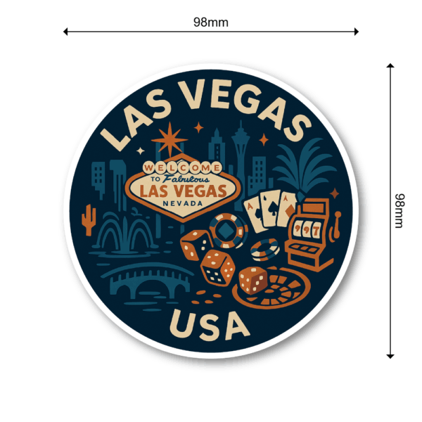 USA ウエストコースト＆ハワイ 丸型トラベルステッカー 防水・耐UV 車・タブレット・ボトル・スーツケース用 - LAS VEGAS - 画像 (3)