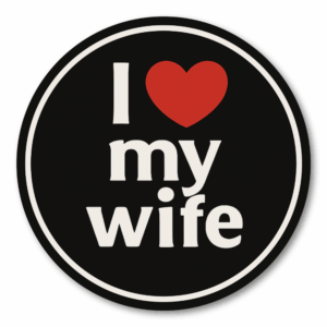 I LOVE MY WIFE 丸型マグネットステッカー ブラック 赤いハート 防水 耐候 車・タブレット・スーツケース用 結婚記念 ギフト マグネット