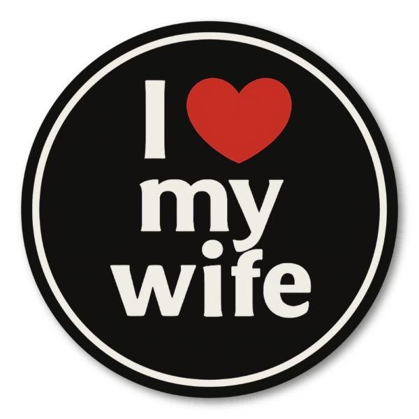 I LOVE MY WIFE 丸型マグネットステッカー ブラック 赤いハート 防水 耐候 車・タブレット・スーツケース用 結婚記念 ギフト マグネット