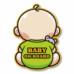 BABY ON BOARD ステッカー 男の子・女の子・白Tシャツ バリエーション 車用ステッカー かわいいデザイン 防水・耐候タイプ チャイルドサイン グリーン