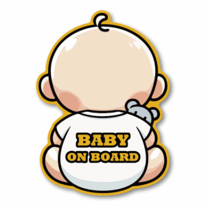 BABY ON BOARD ステッカー 男の子・女の子・白Tシャツ バリエーション 車用ステッカー かわいいデザイン 防水・耐候タイプ チャイルドサイン ホワイト