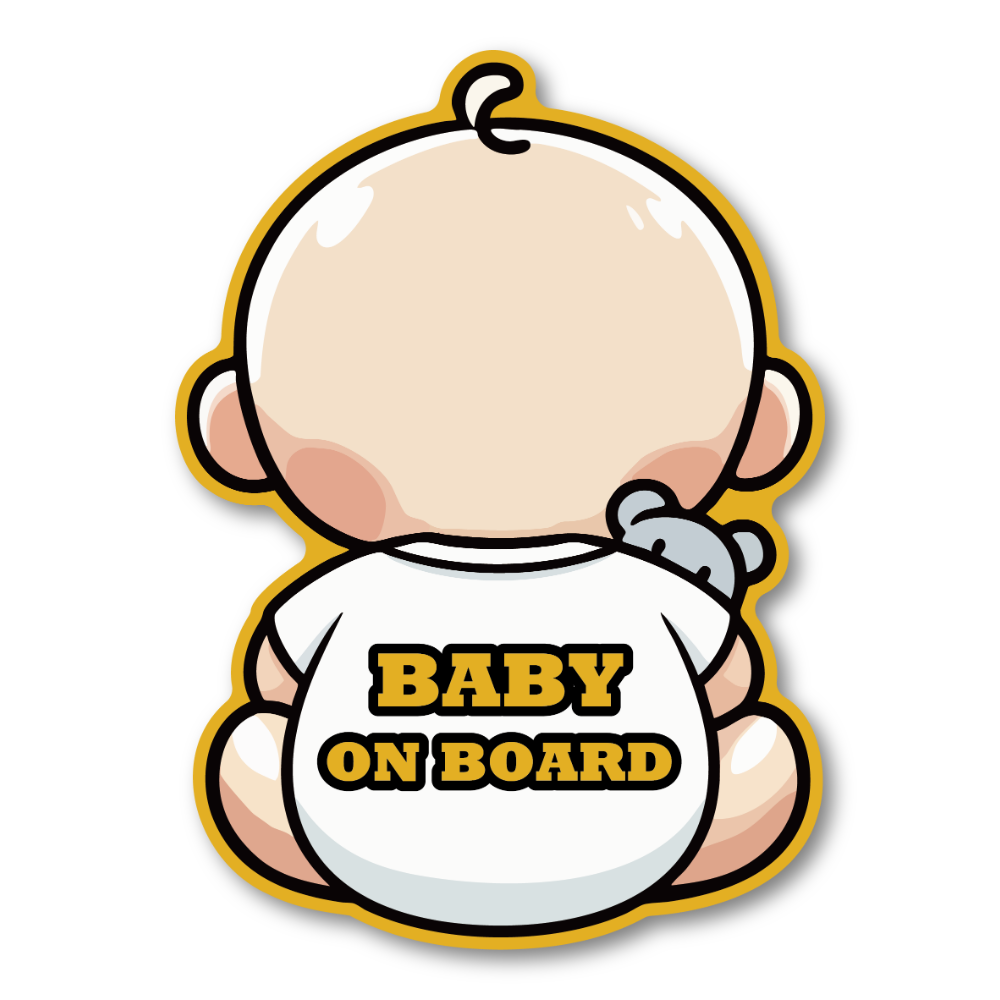 BABY ON BOARD ステッカー 男の子・女の子・白Tシャツ バリエーション 車用ステッカー かわいいデザイン 防水・耐候タイプ チャイルドサイン ホワイト