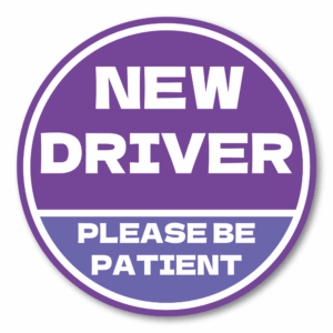 NEW DRIVER ステッカー 120×120mm 丸型｜Please Be Patient｜新米ドライバー/若葉サポート/車後方注意｜耐水・耐候ラミネート・屋外用 - パープル