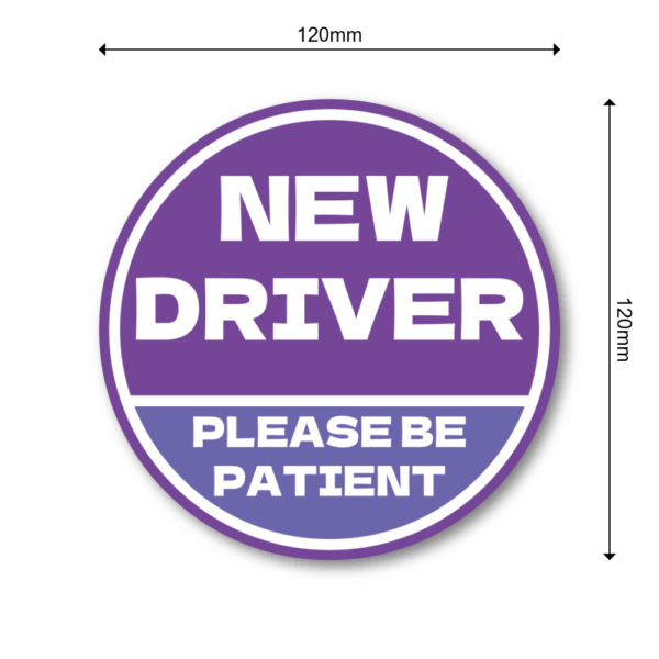 NEW DRIVER ステッカー 120×120mm 丸型｜Please Be Patient｜新米ドライバー/若葉サポート/車後方注意｜耐水・耐候ラミネート・屋外用 - パープル - 画像 (3)