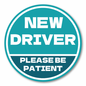 NEW DRIVER ステッカー 120×120mm 丸型｜Please Be Patient｜新米ドライバー/若葉サポート/車後方注意｜耐水・耐候ラミネート・屋外用 - ティール