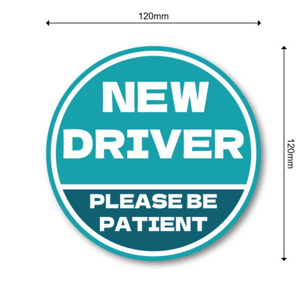 NEW DRIVER ステッカー 120×120mm 丸型｜Please Be Patient｜新米ドライバー/若葉サポート/車後方注意｜耐水・耐候ラミネート・屋外用 - ティール - 画像 (3)