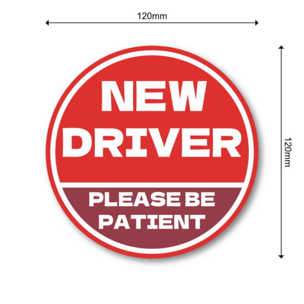 NEW DRIVER ステッカー 120×120mm 丸型｜Please Be Patient｜新米ドライバー/若葉サポート/車後方注意｜耐水・耐候ラミネート・屋外用 - レッド × ボルドー - 画像 (3)