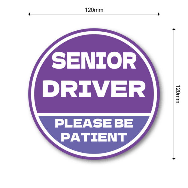 SENIOR DRIVER ステッカー 丸型｜高齢運転者 注意喚起｜PLEASE BE PATIENT｜車用 防水・耐候｜リアガラス/バンパー用 交通安全 - パープル×ラベンダー - 画像 (3)