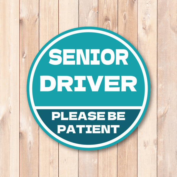 SENIOR DRIVER ステッカー 丸型｜高齢運転者 注意喚起｜PLEASE BE PATIENT｜車用 防水・耐候｜リアガラス/バンパー用 交通安全 - ティール×ネイビー - 画像 (2)