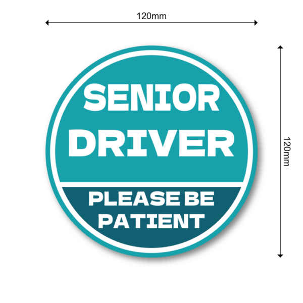 SENIOR DRIVER ステッカー 丸型｜高齢運転者 注意喚起｜PLEASE BE PATIENT｜車用 防水・耐候｜リアガラス/バンパー用 交通安全 - ティール×ネイビー - 画像 (3)