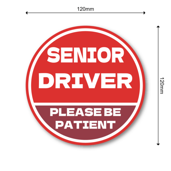 SENIOR DRIVER ステッカー 丸型｜高齢運転者 注意喚起｜PLEASE BE PATIENT｜車用 防水・耐候｜リアガラス/バンパー用 交通安全 - レッド×バーガンディ - 画像 (3)