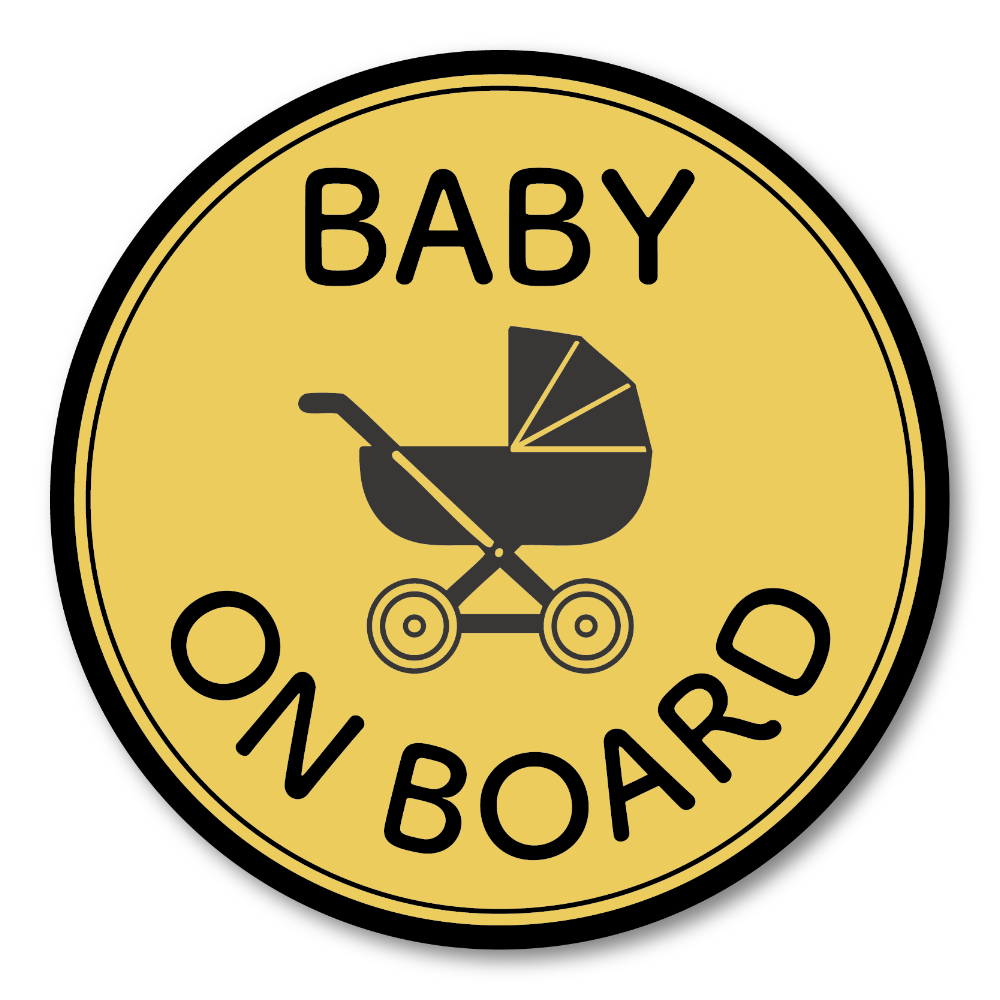 BABY ON BOARD 丸型ステッカー ベビーカーアイコン デザイン|車用安全サイン|防水・耐候シール|127mm イエロー