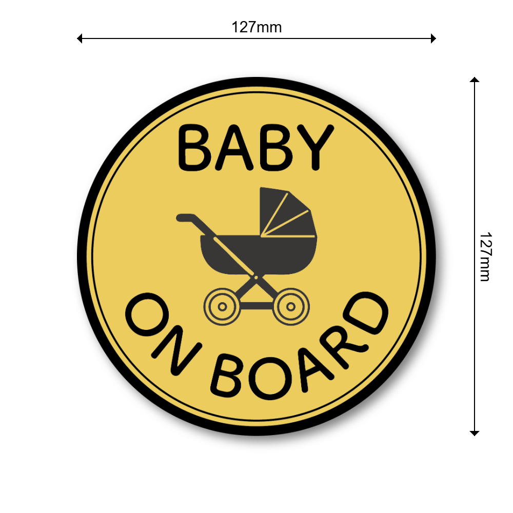 BABY ON BOARD 丸型ステッカー ベビーカーアイコン デザイン|車用安全サイン|防水・耐候シール|127mm イエロー - 画像 (3)