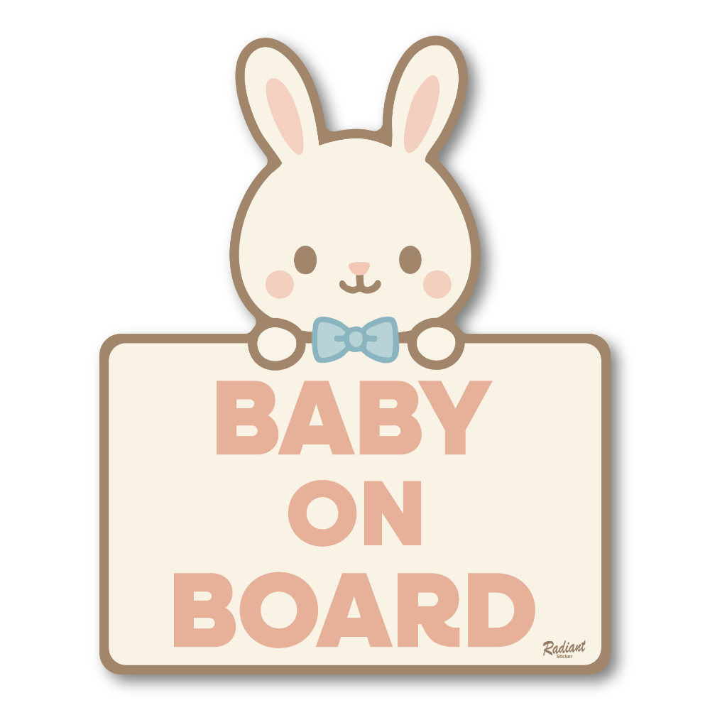 BABY ON BOARD ステッカー かわいい動物デザイン|うさぎ・くま 選べるタイプ|車用安全サイン ベビーカー・チャイルドシート用|防水・耐候仕様 120mm うさぎ