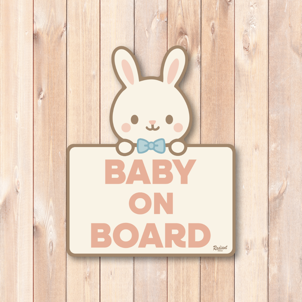 BABY ON BOARD ステッカー かわいい動物デザイン|うさぎ・くま 選べるタイプ|車用安全サイン ベビーカー・チャイルドシート用|防水・耐候仕様 120mm うさぎ - 画像 (2)